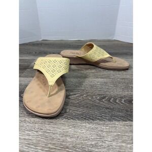 Malu Sandals Women's Size 8 Super Comfort Yellow Laser Cut Floral Wedge Thong